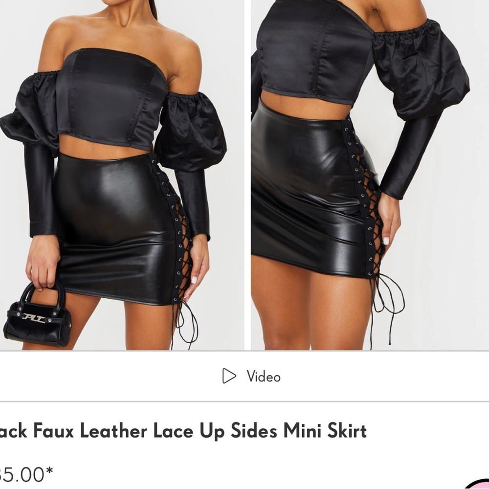 PrettyLittleThing Black Faux Leather Lace Up Sides Mini Skirt